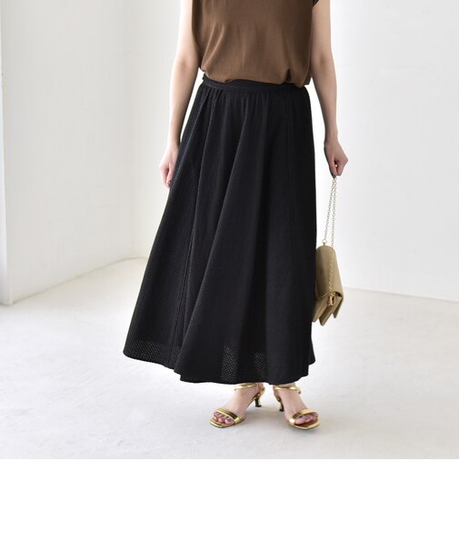 《予約》quaranciel:〈手洗い可能〉コットン 刺繍 パイピング フレア スカート