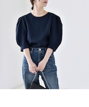 《予約》quaranciel:〈洗濯機可能〉リネンライク パフスリーブ クルーネック ブラウス