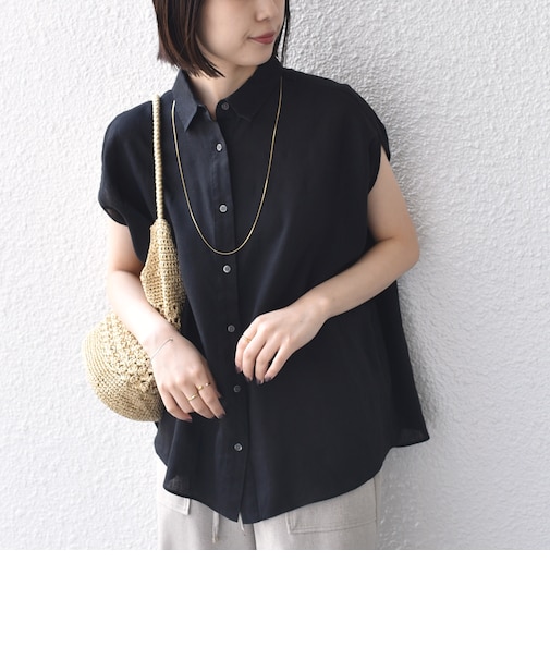 《予約》SHIPS Colors:〈洗濯機可能〉ユーロリネン フレンチスリーブ ビッグ シャツ◆