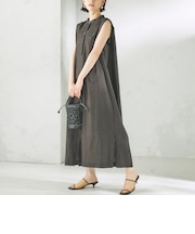 《予約》〈接触冷感/UVカット/吸水速乾/洗濯機可能〉SUUSUU タック スリーブ ワンピース