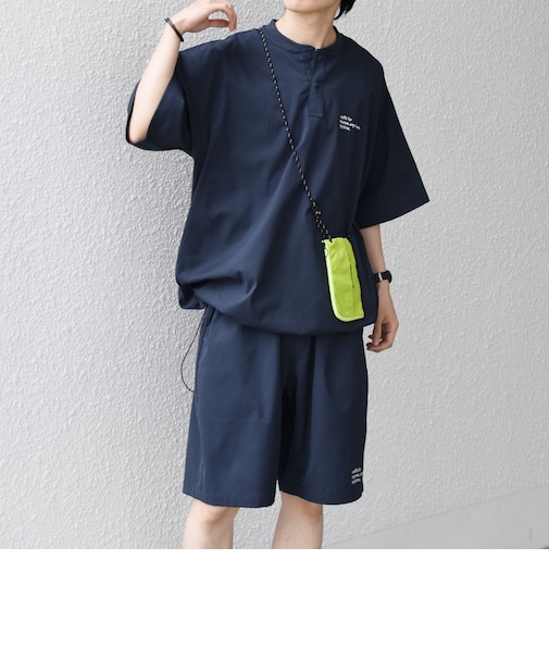 【WEB限定】SHIPS any:〈吸水速乾/UVカット〉ドライタッチ ヘンリーネック Tシャツ＋イージーショーツ＋パッカブルバッグ 3点セット◆