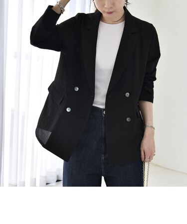 《予約》quaranciel:〈手洗い可能〉シアー カラミ テーラード ダブル ジャケット