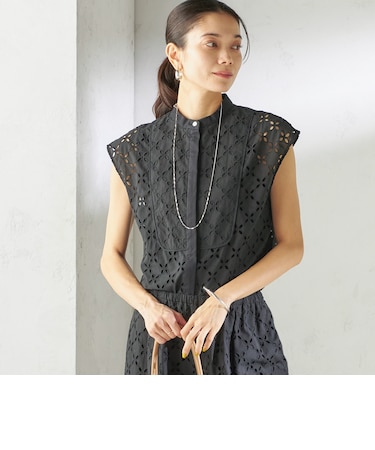 《予約》〈手洗い可能〉綿 刺繍 レース フレンチスリーブ ブラウス