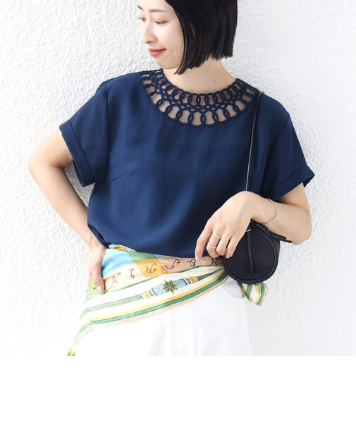 《一部追加予約》〈手洗い可能〉襟 刺繍 デザイン ヴィンテージ スパン ブラウス