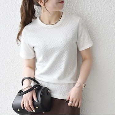 《予約》SHIPS any:〈洗濯機可能〉透かし レース 半袖 クルーネック Tシャツ