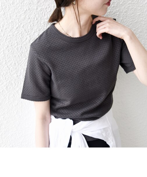 《予約》SHIPS any:〈洗濯機可能〉透かし レース 半袖 クルーネック Tシャツ
