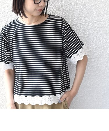 《予約》SHIPS Colors:〈洗濯機可能〉リンク レース コンビ TEE◆