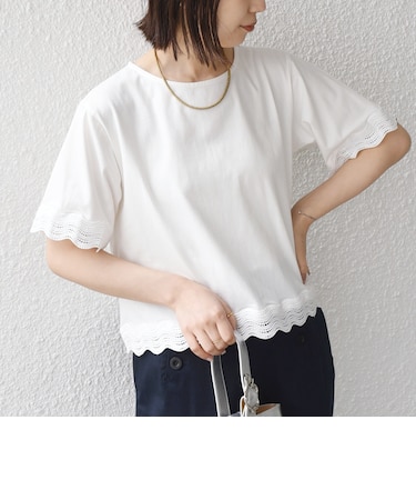 《予約》SHIPS Colors:〈洗濯機可能〉リンク レース コンビ TEE◆