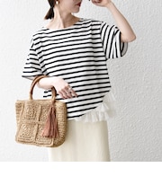 《予約》SHIPS any:〈洗濯機可能〉レース ヘム アシンメトリー ショートスリーブ TEE