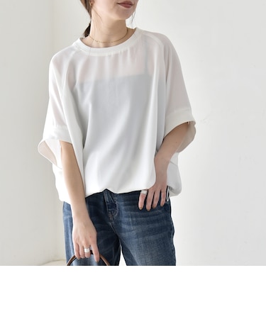 《予約》quaranciel:〈手洗い可能〉ジョーゼット ハーフスリーブ ドロスト ルーズ ブラウス