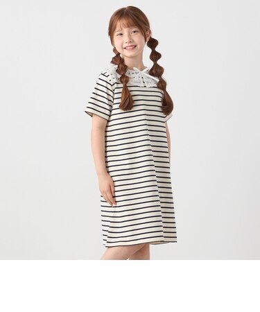 SHIPS any: レース カラー リボン 半袖 Tシャツ ワンピース <KIDS>