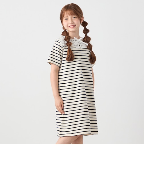 SHIPS any: レース カラー リボン 半袖 Tシャツ ワンピース <KIDS>