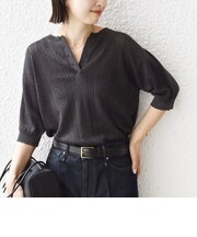 《予約》【WEB限定】〈手洗い可能〉ペーパー ヘンリーネック アイレット ニット