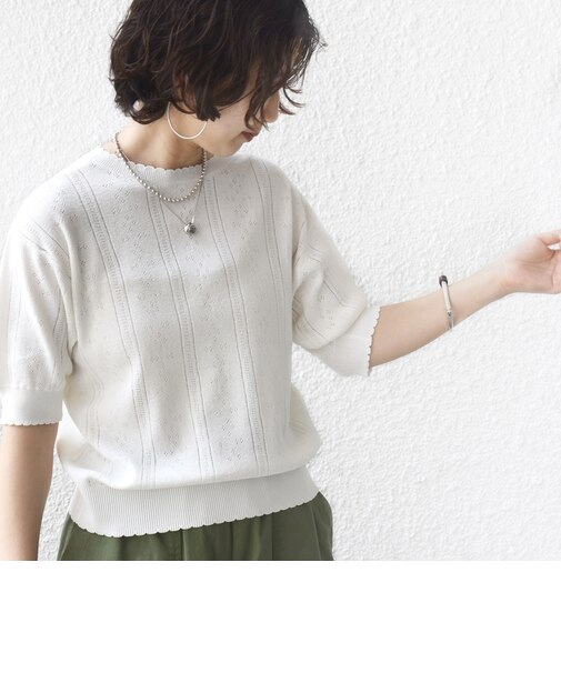 《予約》【WEB限定】〈手洗い可能〉ペーパー ヘンリーネック アイレット ニット