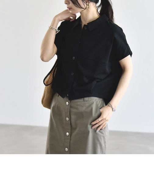 《予約》quaranciel:〈接触冷感/洗濯機可能〉天竺 フレンチスリーブ シャツ カットソー