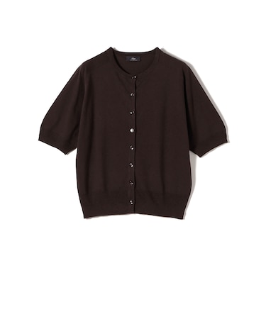 SHIPS Primary Navy Label:〈手洗い可能〉シルク リネン 半袖 カーディガン