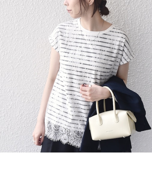 SHIPS Colors:〈手洗い可能〉フリンジ レース レイヤード TEE