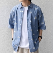 SHIPS any:〈洗濯機可能〉グリッター プリント レギュラー ハーフスリーブ シャツ◆