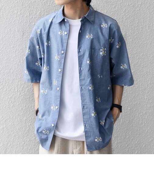 SHIPS any:〈洗濯機可能〉グリッター プリント レギュラー ハーフスリーブ シャツ◆