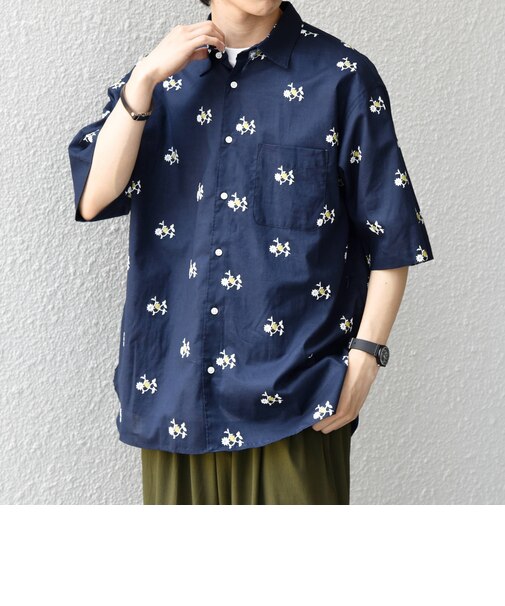SHIPS any:〈洗濯機可能〉グリッター プリント レギュラー ハーフスリーブ シャツ◆