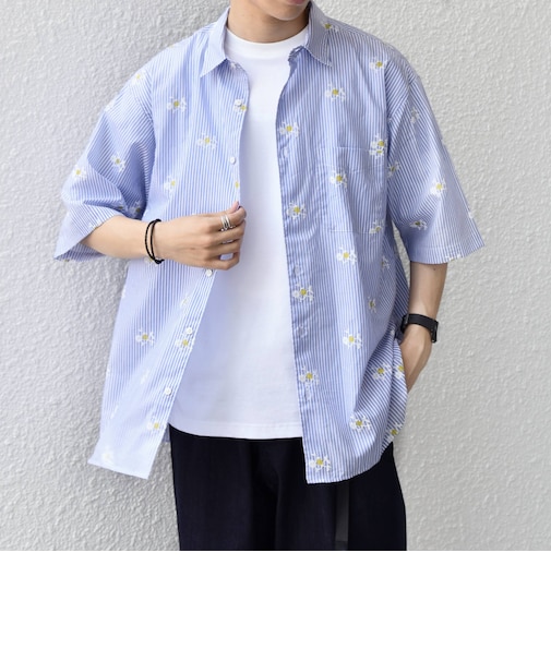 SHIPS any:〈洗濯機可能〉グリッター プリント レギュラー ハーフスリーブ シャツ◆