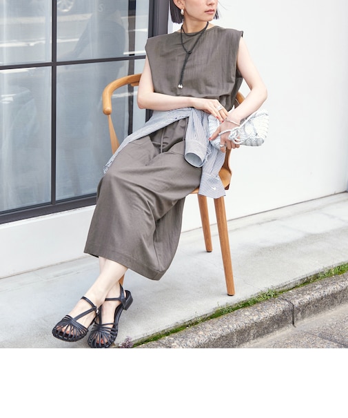 《予約》【実力派ベーシック】〈手洗い可能〉レーヨン ナイロン 深 ベンツ ノースリーブ プルオーバー
