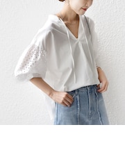 《予約》〈手洗い可能〉カットワーク レース スリーブ ブラウス