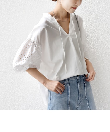 《予約》〈手洗い可能〉カットワーク レース スリーブ ブラウス