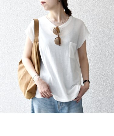 SHIPS any:〈洗濯機可能〉シアー 裏毛 クルーネック フレンチ スリーブ TEE