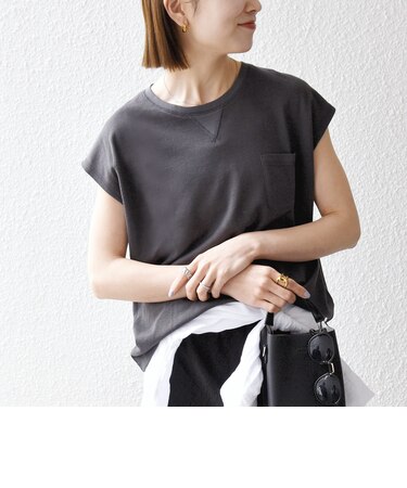 SHIPS any:〈洗濯機可能〉シアー 裏毛 クルーネック フレンチ スリーブ TEE