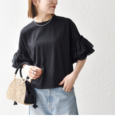 SHIPS any:〈洗濯機可能〉フリル スリーブ クルーネック コンパクト TEE