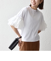 SHIPS any:〈洗濯機可能〉フリル スリーブ クルーネック コンパクト TEE
