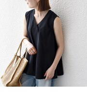 《予約》SHIPS any:〈防しわ/接触冷感/UVカット/洗濯機可能〉ファンクション Vネック ノースリーブ フレア ブラウス