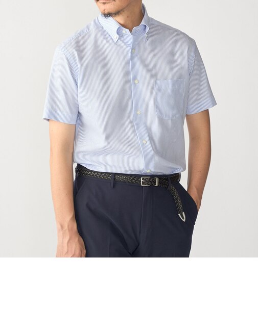 SHIPS:〈接触冷感〉ICE COTTON パナマ ストライプ ボタンダウン 半袖 シャツ