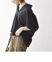 《予約》SHIPS any:〈洗濯機可能〉ジャージー ワイド スキッパー ポロ プルオーバー