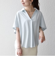 《予約》SHIPS any:〈洗濯機可能〉ジャージー ワイド スキッパー ポロ プルオーバー