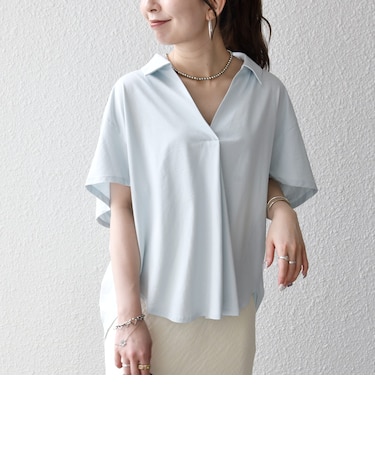 《予約》SHIPS any:〈洗濯機可能〉ジャージー ワイド スキッパー ポロ プルオーバー
