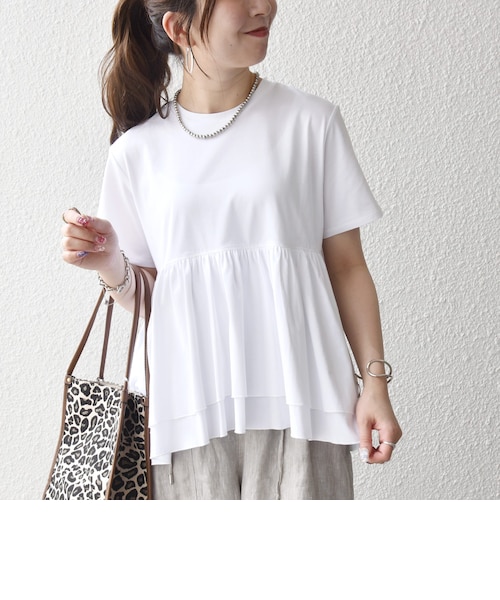 SHIPS any:〈洗濯機可能〉ジャージー ダブルヘム ペプラム TEE