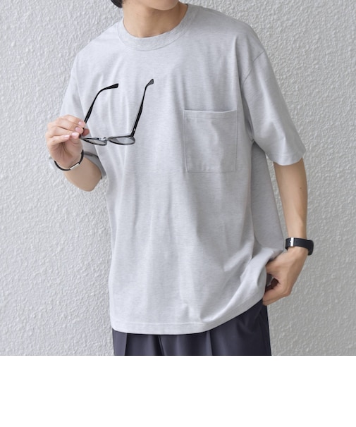 SHIPS any:〈接触冷感/吸水速乾/UVカット/遮熱〉Raylock ダブルフェイス ポケット Tシャツ