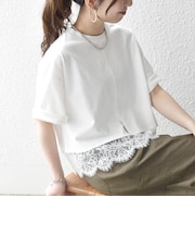 《予約》SHIPS any:〈洗濯機可能〉ジップ レース ヘム ハーフスリーブ TEE