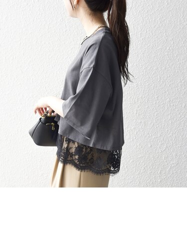 《一部追加予約》SHIPS any:〈洗濯機可能〉ジップ レース ヘム ハーフスリーブ TEE