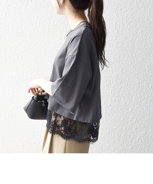 《一部追加予約》SHIPS any:〈洗濯機可能〉ジップ レース ヘム ハーフスリーブ TEE