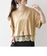 《一部予約》SHIPS any:〈洗濯機可能〉ジップ レース ヘム ハーフスリーブ TEE