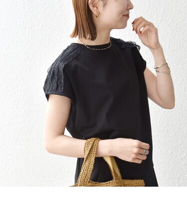 《予約》SHIPS any:〈洗濯機可能〉ジャージー フレンチスリーブ レース TEE