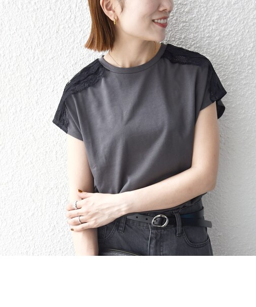 《一部追加予約》SHIPS any:〈洗濯機可能〉ジャージー フレンチスリーブ レース TEE