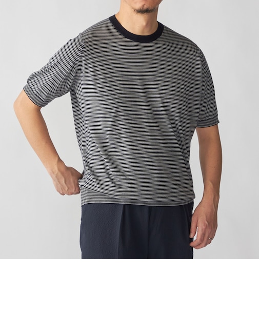 JOHN SMEDLEY: HOWICK マイクロボーダー ニット Tシャツ