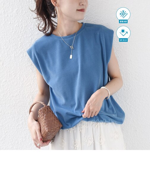 《予約》【実力派ベーシック】〈接触冷感/UVカット〉マイクロ パイル フレンチスリーブ プルオーバー