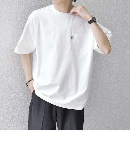【WEB限定】SHIPS any:〈撥水加工〉リラックス ナイロンポケット クルーネック Tシャツ◆