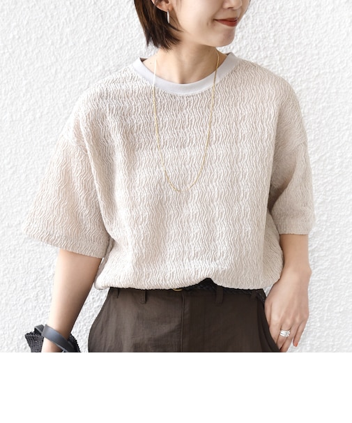 【WEB限定】〈手洗い可能〉ウェーブ クレープ ショート スリーブ カットソー