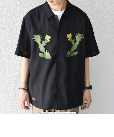 SHIPS any: NYBG コラボ トロピカル ロゴ 刺繍 リラックス リネン ミックス 半袖 シャツ◆
